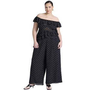 ELOQUII Women's Plus Size Wide Leg Polka Dot Pant - 28, Office Dot - 1 of 4