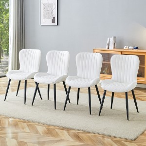 MAYEERTY White Minimalist Ergonomic Dining Chairs Set of 4 - Extended Curved Cushion, Comfortable - 1 of 4