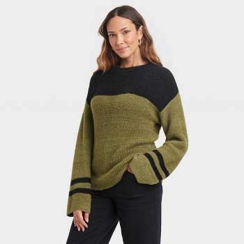 Women's Crewneck Pullover Sweater - Knox Rose™ Green Striped 1x