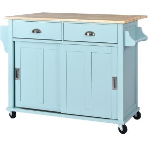 Tramull Kitchen Cart with Drop-Leaf & Sliding Barn Door, 4-Wheel Mobile Island, 2 Drawers & Adjustable Shelf - 1 of 4