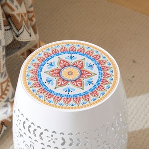 CAVINAS Flower Patten Ceramic Tile Outdoor Patio End Table,Waterproof Small Side Table for Patio,Garden,Balcony - 1 of 4