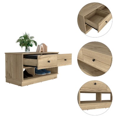 NicBex Storage Bench Shoe Rack Modern Rectangle Stools 2-Shelf 2-Drawer Storage Bench for Entryway