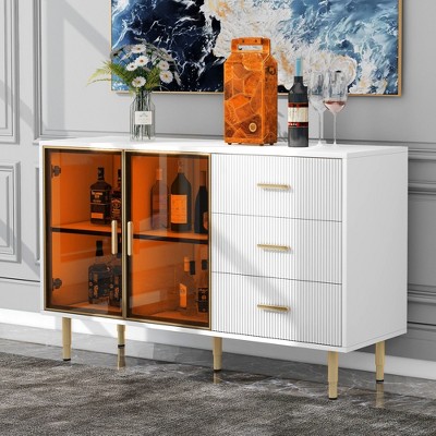 Okak 60" Large Coffee Bar Freestanding Storage for Kitchen, Cabinet Buffet Table with Acrylic Doors