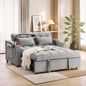 3 in 1 Convertible Sleeper Sofa Bed 55 Velvet TIRAMISUBEST 3 Position Adjustable Back USB Phone Stand Ashtray Bonus Pillows Compact Lounger - 1 of 4