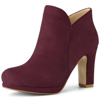 Allegra K Women's Round Toe Chunky Heeled Ankle Heel Boots Burgundy 9 M Us  : Target