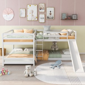 NicBex Full over Twin Bunk Bed Wooden Fourfold Bed Frame with Slide, Ladder and Full Length Guardrail, No Box Spring Required - 1 of 4