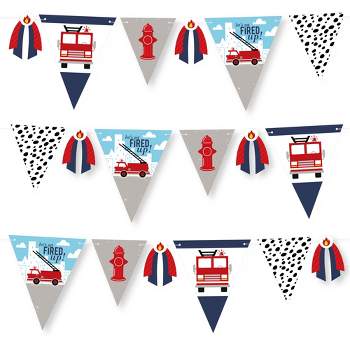 Big Dot of Happiness Fired Up Fire Truck DIY Firefighter Firetruck Baby Shower or Birthday Party Pennant Garland Decoration Triangle Banner 30 Pc