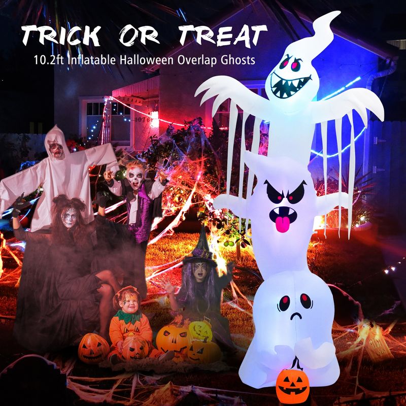 Costway 10 ft Inflatable Halloween Overlap Ghost Giant Decoration w/ Colorful RGB Lights, 5 of 11