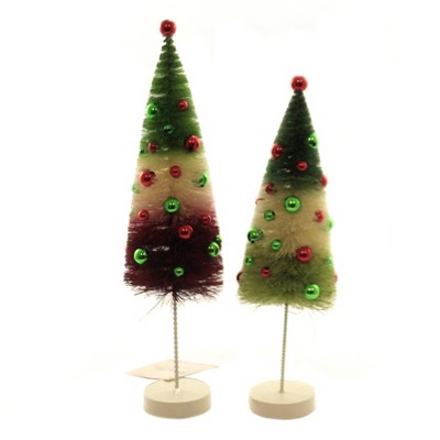 Christmas 11.0" Jolly Tricolor Trees Bottle Brush St/2  -  Decorative Figurines