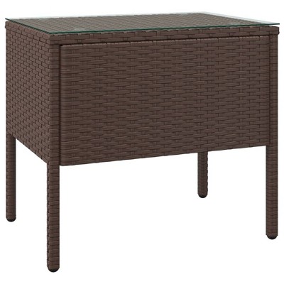 vidaXL Side Table, Brown 20.9"x14.6"x18.9" Poly Rattan and Tempered Glass