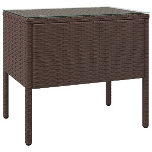 vidaXL Side Table, Brown 20.9"x14.6"x18.9" Poly Rattan and Tempered Glass - 1 of 4