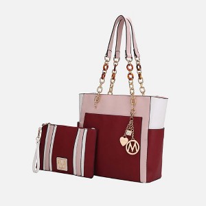 MKF Collection Rochelle Vegan Color Block Vegan Leather Women’s Tote Bag with Wristlet by Mia K - Blush Wine - 1 of 4