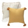 Chanasya Natural Cotton Creme Golden Throw Pillow Covers with Fringe & Tassel - 2-Piece Set - 18" x 18" - 2 of 4