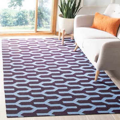 Handwoven Purple and Blue Geometric Wool Area Rug, 4' x 6'