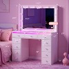 Petrimins Makeup Vanity Desk with Mirror and Tempered Glass Top, 3-Color LED Lights Makeup Table with Power Outlet and 11 Larger Drawers - 4 of 4