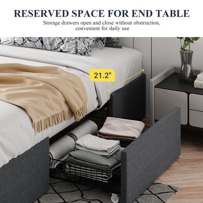 Dark Gray Full Upholstered Platform Bed with Storage Drawers