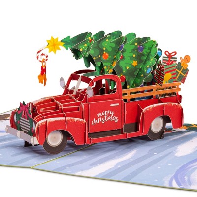Paper Love Pop Up Christmas Card, 3D Christmas Car for Him, Her, Kids, Adults, 5" x 7" Cover - Includes Envelope and Note Tag