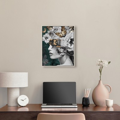 Golden Butterflies and Floral Canvas Art in Silver Frame