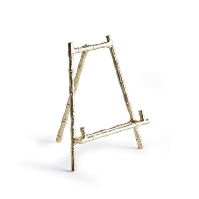 Plum & Post 10.5" Baldwin Premium Gold Finish Bamboo Decorative Small Cookbook Art Picture Frame Luxury Easel Holder