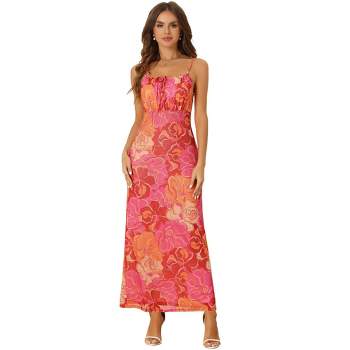 Allegra K Women's Boho Floral Print Sleeveless Spaghetti Strap Maxi Dress