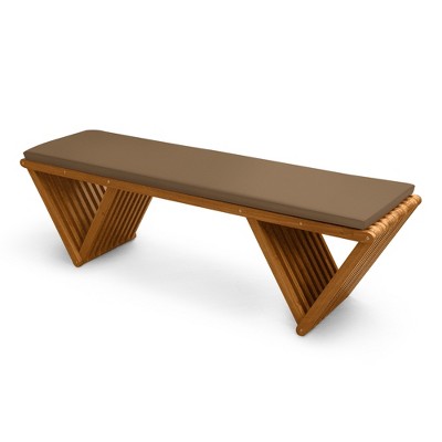 Fortune Candy 62.8" Solid Fir Wood Patio Bench - Weatherproof Cushion & Wood Varnish Coating for Outdoor (Brown)