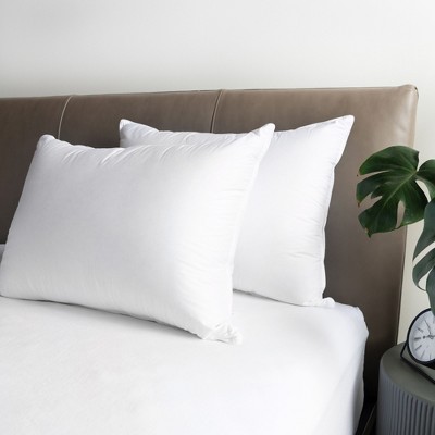 Firm White Duck Down King Bed Pillow with Cotton Sateen Shell