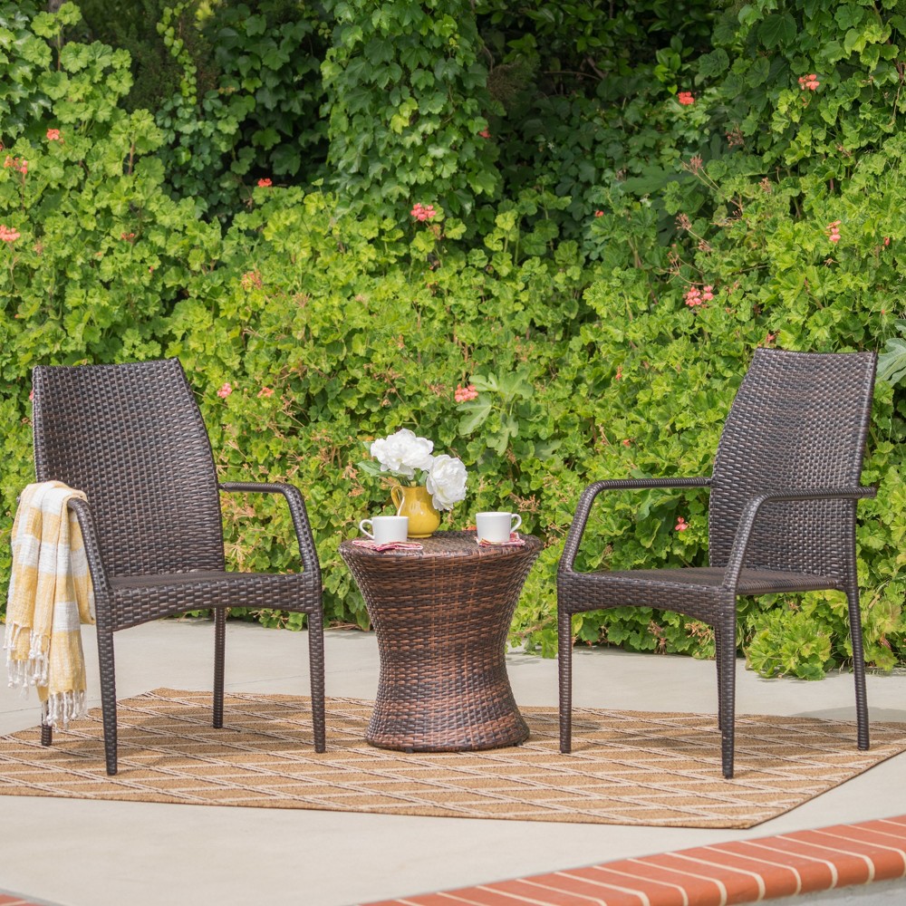 Photos - Garden Furniture Crawford 3pc Wicker Chat Set - Multibrown - Christopher Knight Home