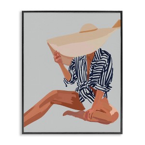 Stupell Industries Woman Obscured By Sun Hat Summer Beach Portrait Black Framed Giclee Art - 1 of 4
