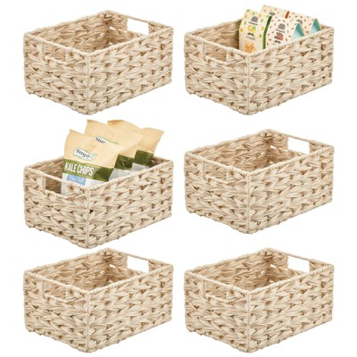 Image of mDesign Woven Farmhouse Kitchen Pantry Food Storage Basket Box, 6 Pack, Cream, 12 x 9 x 6