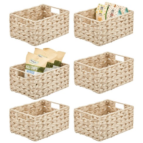 mDesign Woven Farmhouse Pantry Food Storage Bin Basket Box, 6 Pack - Brown  Ombre 