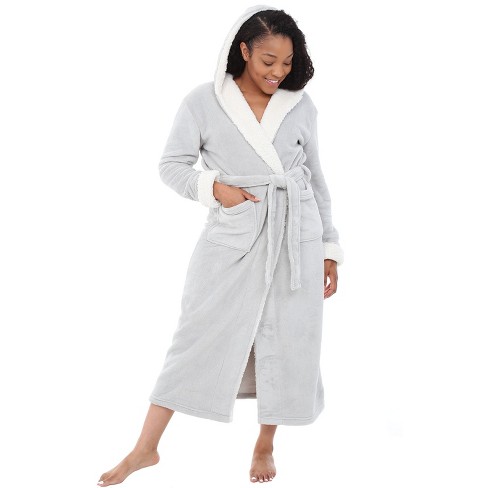 Adr Women's Warm Winter Robe, Plush Fleece Full Length Long Hooded Bathrobe  Light Gray Small-medium : Target