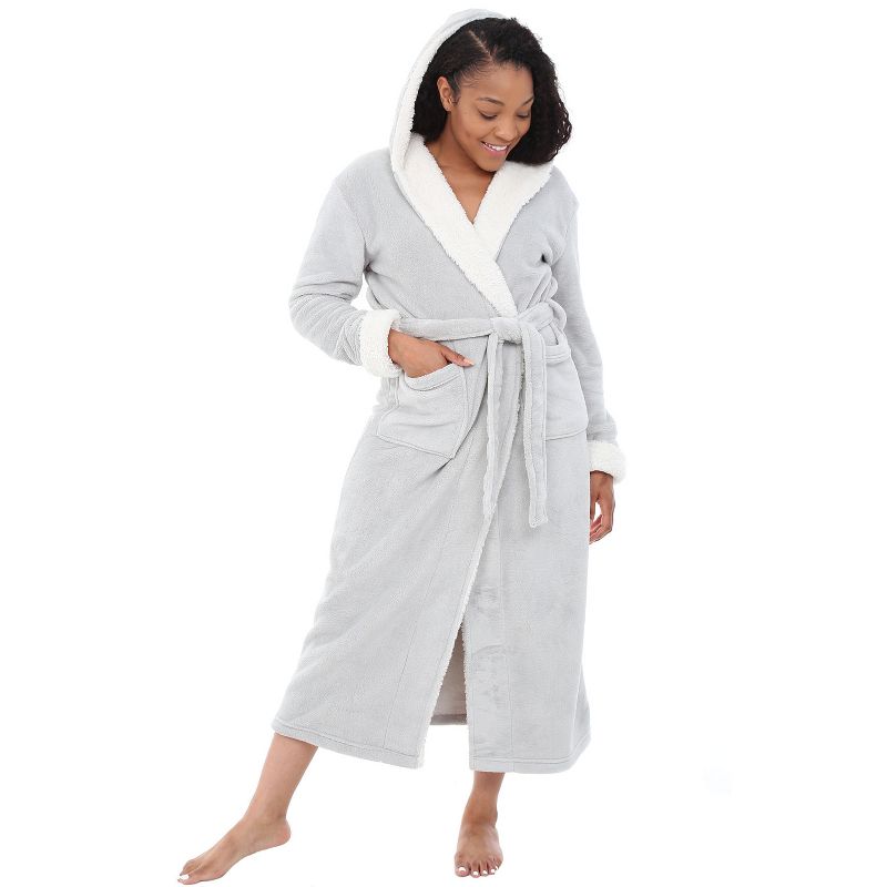 ADR Women's Plush Lounge Robe with Hood, Full Length Hooded Bathrobe, 1 of 8