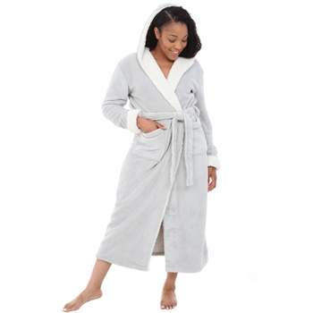 Women's Plush Lounge Robe with Hood, Full Length Hooded Bathrobe