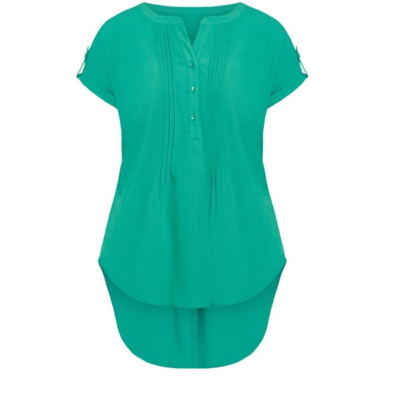Women's Plus Size Button Pleat Top - teal | AVENUE, 3 of 4