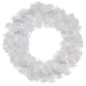 Northlight Pre-Lit Pine Artificial Christmas Wreath - 24" - White - Clear Lights - 1 of 4