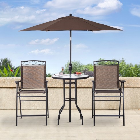 Folding Outdoor Patio Pub Dining Table, Outdoor Pub Table Set With Umbrella