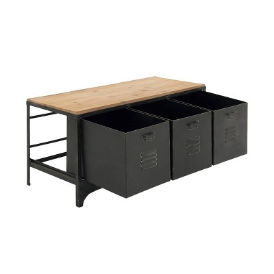 Industrial Charm Black and Cocoa Brown Storage Bench with 3 Drawers
