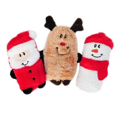 ZippyPaws Squeakie Buddies - No Stuffing Dog Toys for Small & Medium Dogs, Unstuffed Chew Toy, Soft Plush Puppy Products - Holiday Pack of 3