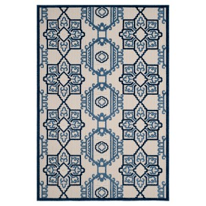 Ivory/Blue Abstract Loomed Area Rug - (4