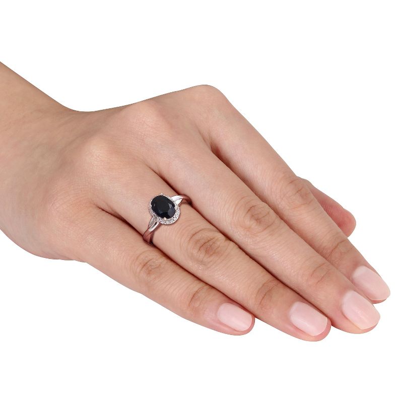 1 3/5 CT. T.W. Oval Black Sapphire and 0.01 CT. T.W. Diamond Ring Silver (I3), 4 of 7
