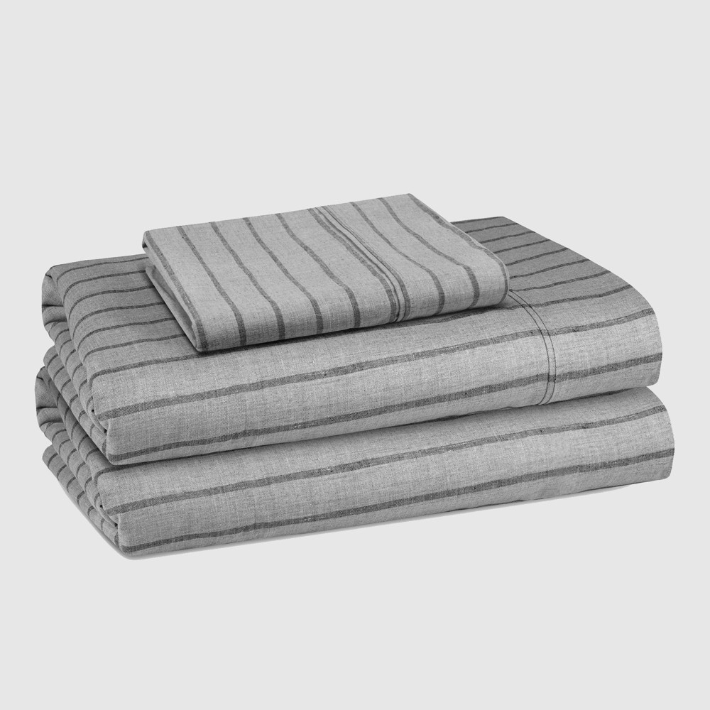 Photos - Bed Linen Full Printed Pattern Peached Cotton Percale Melange Sheet Set Pin Stripe 