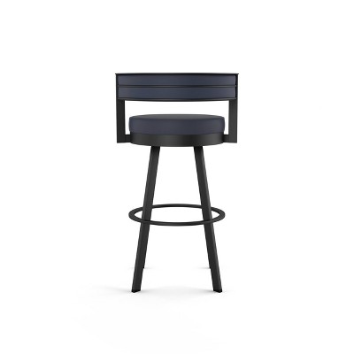 Navy Blue Faux Leather Swivel Bar Stool with Black Metal Frame