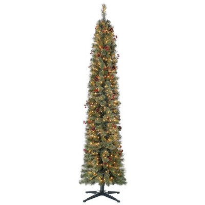 Home Heritage Stanley 7 Ft Skinny Pencil Pine Pre-Lit & Decorated Christmas Tree