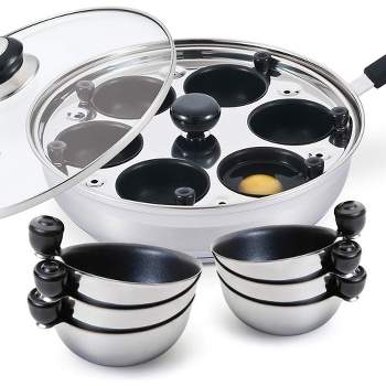 Eggssentials Nonstick Stainless Steel Egg Pan & 6 Cup Poacher, Spatula Included, Perfect for Poaching Eggs, with 6 Spare Cups Included