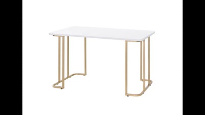 White and Gold Modern Writing Desk with Metal Sled Base