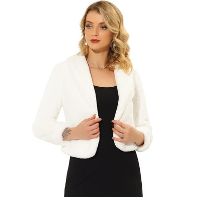 INSPIRE CHIC Women's Cropped Lapel Long Sleeve Fluffy Faux Fur Jackets
