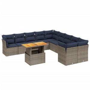 vidaXL Patio Sofa Set with Cushions 11 Piece, Outdoor Sectional Sofa Couch, Patio Conversation Set for Garden Backyard, Gray Poly Rattan - 1 of 4