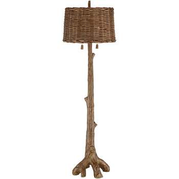 Barnes and Ivy Forrest Sequoia Tree Rustic Country Cottage Floor Lamp 61" Tall Faux Wood Brown Wicker Drum Shade for Living Room Bedroom Office House