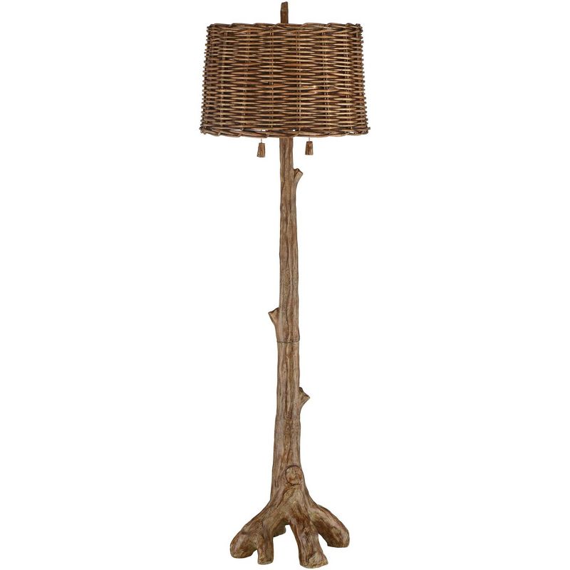 Barnes and Ivy Forrest Sequoia Tree Rustic Country Cottage Floor Lamp 61" Tall Faux Wood Brown Wicker Drum Shade for Living Room Bedroom Office House, 1 of 10