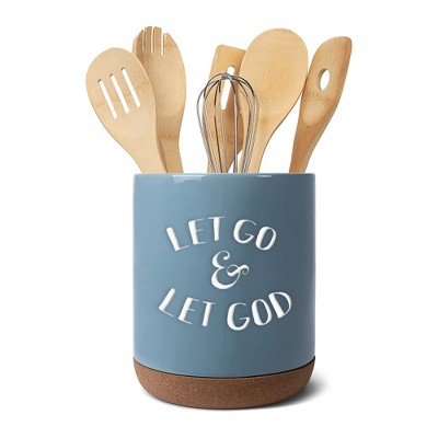 Elanze Designs Let Go God Sky Blue X-Large Cork Bottom Kitchen Utensil Holder
